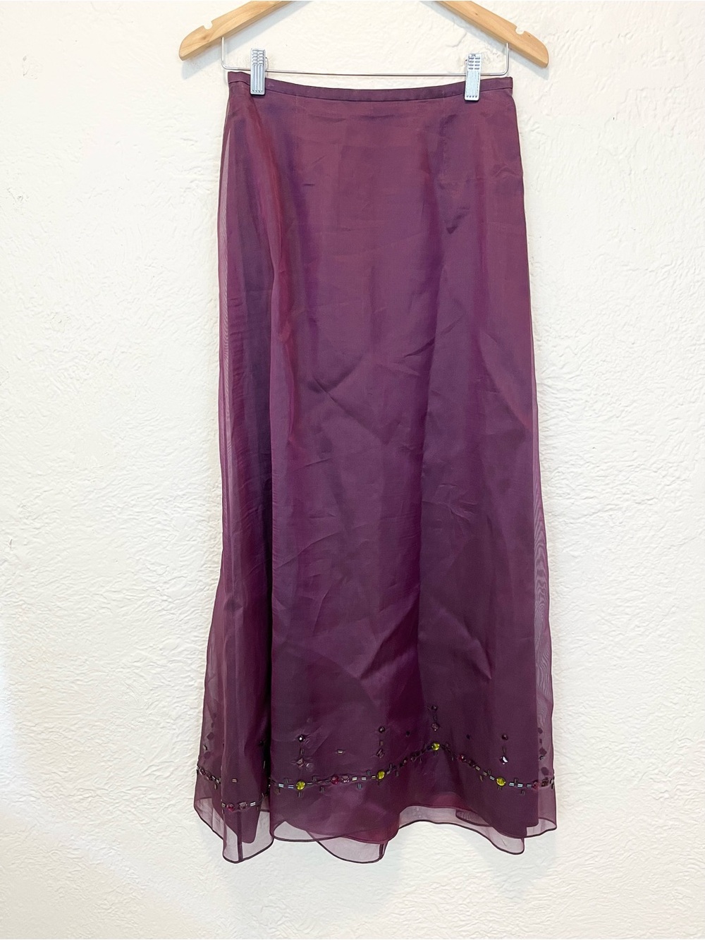 Vintage Ann Taylor Silk Beaded Maxi Skirt Purple Whimsigoth 90s Y2K 4 - Picture 5 of 10